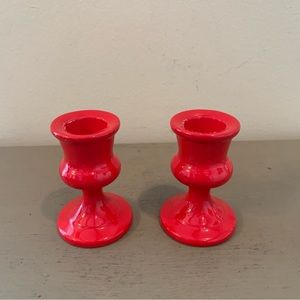 Two Vintage Japan Red Candle Holders